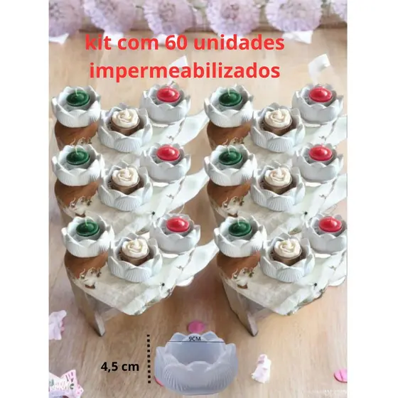 Kit de 60 vasinhos impermeabilizados de gesso FLOR DE LOTUS para presentes, lembrancinhas porta velas e suculenta