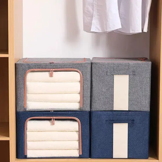 Caixa Organizadora Roupas Brinquedos Lençol Edredom Guarda Roupa Dobrável Visor Transparente 66L