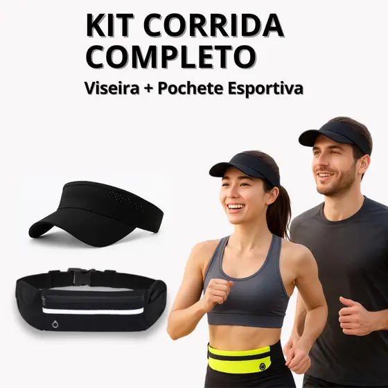 Kit para Corrida Viseira com Aba + Pochete Impermeável com Porta Celular e Refletivo