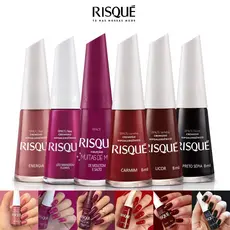Risque Kit de Esmalte 6 Cores Escuras Roxo Vinho Vermelho Preto Oferta