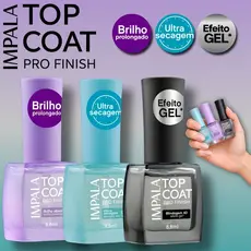 Kit Top Coat Impala Pro Finish Brilho Prolongado Ultra Secagem 90s Efeito Gel Blindagem 4D Lançamento Esmalte Atacado