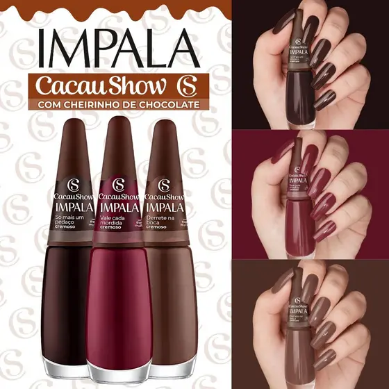 Kit Esmaltes Impala Cacau Show Nova Coleção Cherinho de Chocolate
