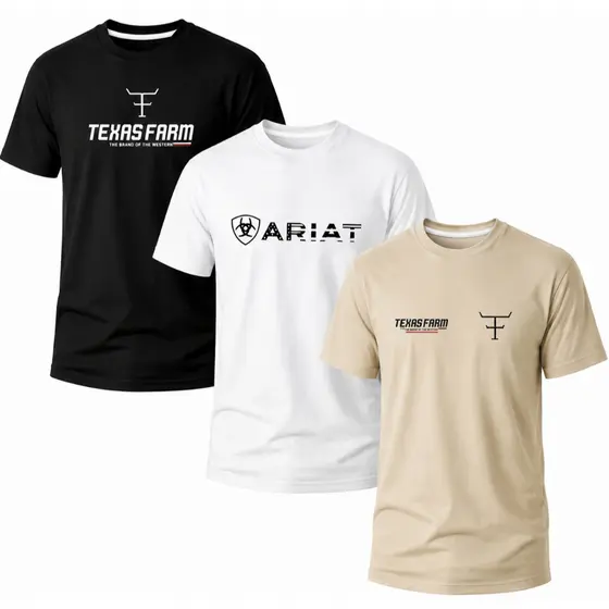 Kit 3 CAMISETAS Plus Size Country Texas Farm tx G1 G2 G3 G4 G5 100% Algodão Rodeio Cowboy Agro Pecuária Premium