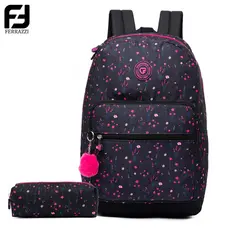 Ferrazzi Kit Mochila Estojo Moda Feminina Resistente Rosa Alça Confortável Mochila Escolar Estudante Casual 26L