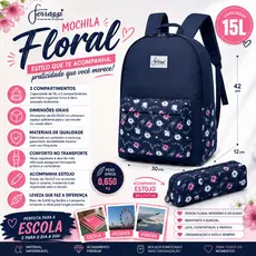Ferrazzi Mochila Estojo Escolar Feminina Bolsa Resistente Moda Casual Escolar Faculdade 20L Patchwork Estampado