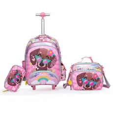 Ferrazzi Kit Escolar Infantil Mochila Rodinha Lancheira Estojo Menina Cachorro Rosa