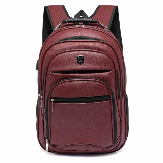 Ferrazzi Mochila Executiva Reforçada Couro PU Masculina Feminina Cabo Aço Trabalho Viagem USB Backpack Notebook