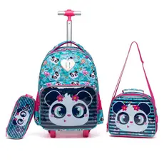Ferrazzi Kit 3 Mochila Rodinhas Estojo Lancheira Infantil Menina Escolar Reforçada