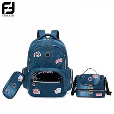 Ferrazzi Kit Mochila Lancheira Estojo Juvenil Feminina Escolar Reforçada Confortável Para Estudante 24L Mochila Escolar