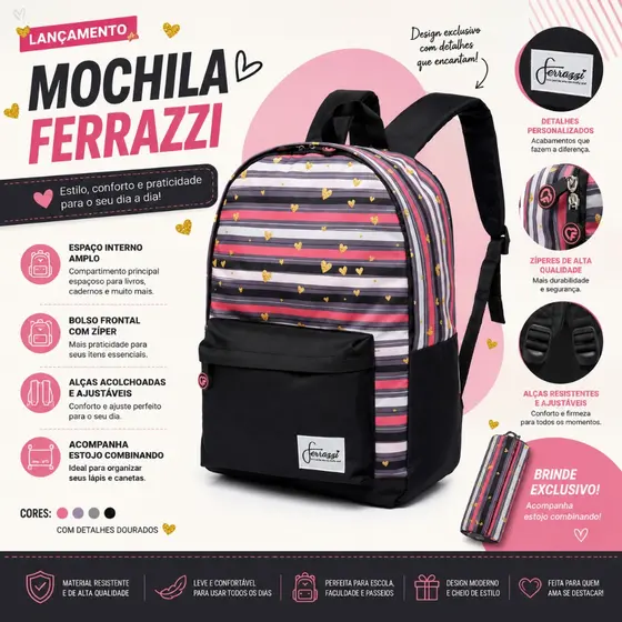 Mochila Estojo Feminina Resistente Escolar Bolsa Uso Diário