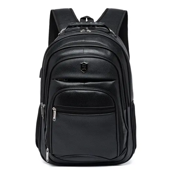Ferrazzi Mochila Executiva Resistente Reforçada Saída Cabo USB Fone de Ouvido Couro PU Backpack Notebook Para Trabalho