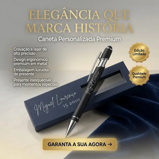 Caneta metal Touch com estojo personalizado caixa nome simbolo