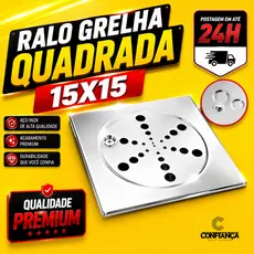 Ralo Grelha Tampa 15x15 Quadrada Aço Inox para Banheiro Lavabo Área Externa S/ Caixilho