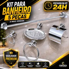 Kit Para Banheiro Acessórios de Metal Aço Inox 5 Peças COMPLETO Cdg. 750