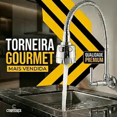 Torneira Gourmet Cozinha Parede Pia Toda 100% de Metal Inox Flexível 1/4 de volta Cód. 3065