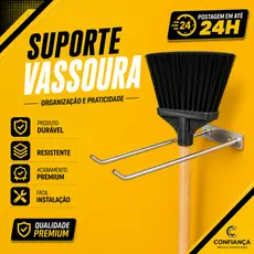 Suporte Para Vassoura Rodo Organizador Parede Ferramentas Metal Inox Dupla Fixação 20 Cm Cód. 1180
