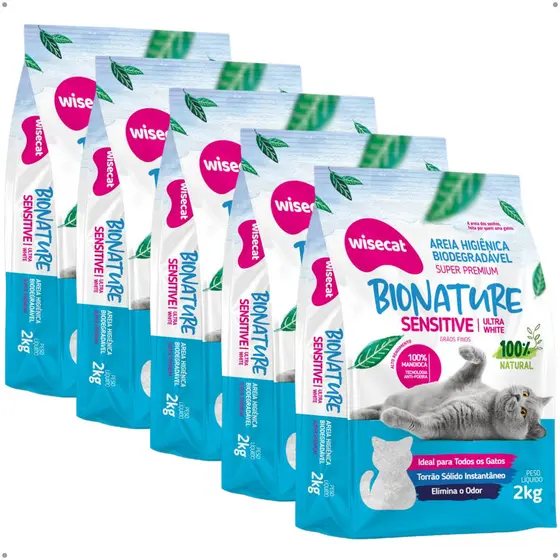 Kit 5 Areias Higiênicas Gato 2kg Natural Mandioca Ultra Fina Sem Odor Alta Absorção Torrão Instantâneo