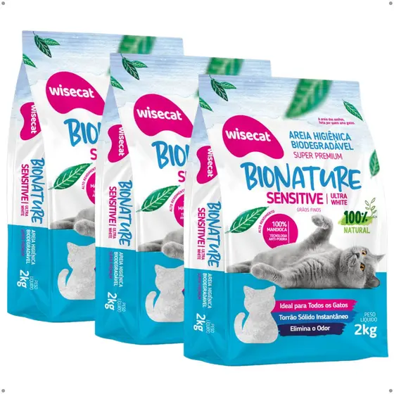 Kit 3 Areia Higiênica Para Gatos Super Premium Controle de Odor Sem Poeira Torrão Forte
