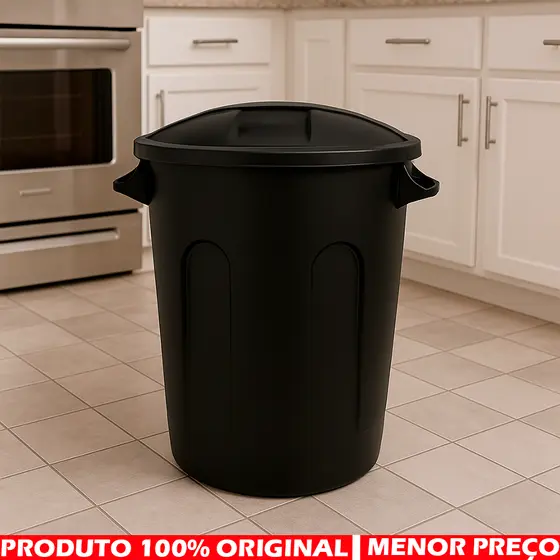 Lixeira Preta Cesto De Lixo Grande Cozinha 30 Litros Jaguar