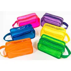 Bolsa Necessaire Pequena Porta Higiene Porta Maquilagem Documento Viagem Cor Neon Transparentes