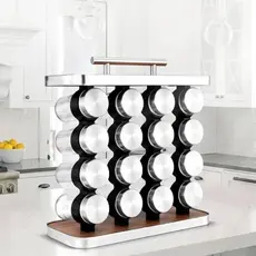 Porta Tempero Condimentos de Aço Inox com 16 Potes de Vidro + Suporte