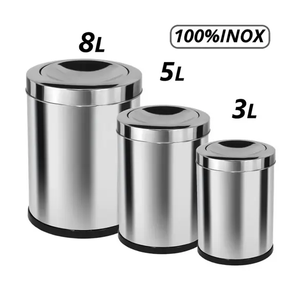 Lixeira em aço inox 3 A 8 litros com tampa basculante cozinha banheiro escritório