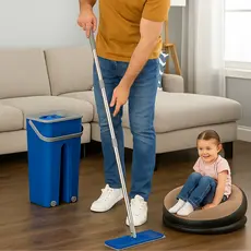 Rodo Mop Flat 2 Refis Esfregão Com Balde Rodo Mágico Lava Seca Tira Pó Limpeza Profissional