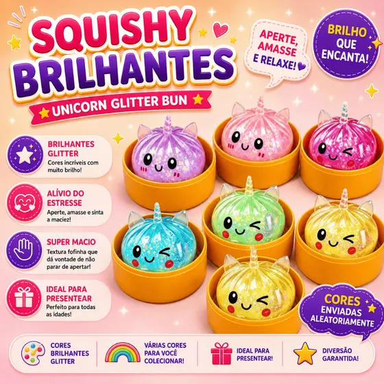 Squishy Surpresa Paozinho Unicórnio Brinquedo Fofinho Anti stress Criança tem Brilhante Liso e Raro Apertar