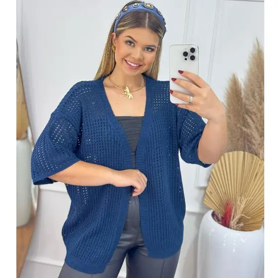 Kimono Feminino Capa Casulo Tricot Ponto Crochê Saída Praia Atemporal Moda Inverno Verão