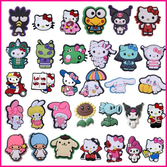 Sapato Encantos Decorações Novo Kity Kuromi Sanrio Melodia PVC Bonito Desenhos Animados Tamanco Pinos Para Sapato