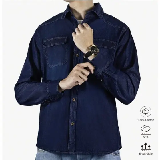 Camisa Manga Longa Masculina Social Jeans Slim Fit Social Casual