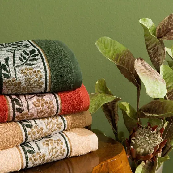 Toalha de Rosto Felpuda Jacquard Dianneli 265g/m² - Botânica