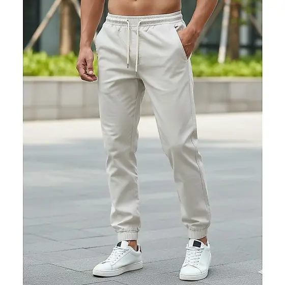 Calça Jogger Masculina de Sarja Premium Slim Fit Com Cordão E Elastano
