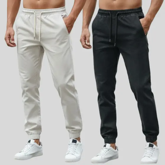Kit com 2 Calças Jogger Masculinas de Sarja Premium Slim Fit Com Cordão E Elastano