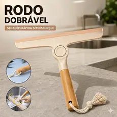 Rodo de Pia Dobrável Bege com Cabo de Bambu Multiuso Compacto Secagem Rápida Cozinha Banheiro