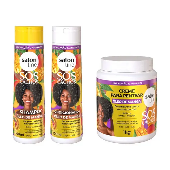 Kit Shampoo, Condicionador e Creme para Pentear SOS Cachos Óleo de Manga