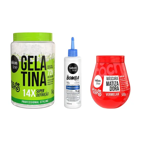 Kit com Máscara Matizadora Vermelha + Tônico Fortalecedor + Gelatina Super Definição Salon Line