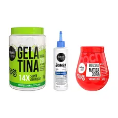 Kit com Máscara Matizadora Vermelha + Tônico Fortalecedor + Gelatina Super Definição Salon Line