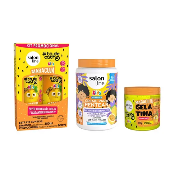 Kit Shampoo + Condicionador + Creme de Pentear 1KG e Gelatina 550g Maracujá