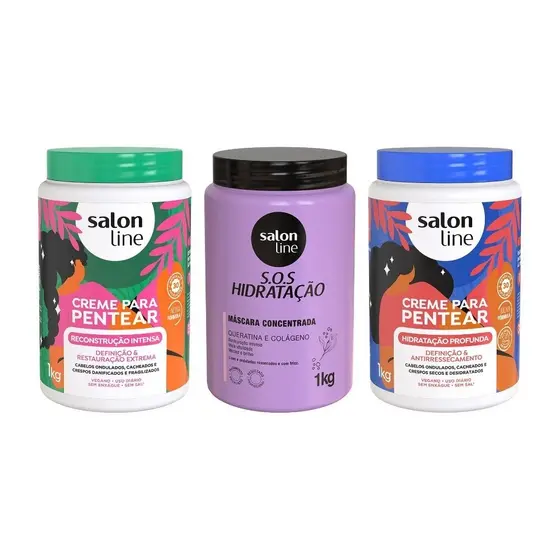 Kit com 2 Cremes Para Pentear Hidratação e Reconstrução + Máscara Bio-Reconstrução Salon Line