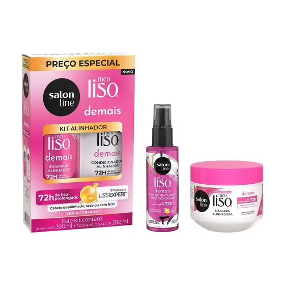 Kit Shampoo + Condicionador + Máscara + Óleo Multifuncional Meu Liso Demais