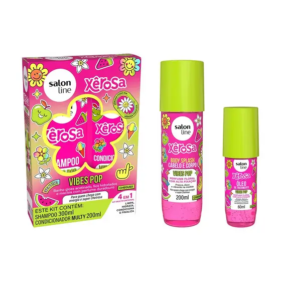 Kit Shampoo + Condicionador, Body Splash e Óleo de Tratamento Xêrosa Vibes Pop
