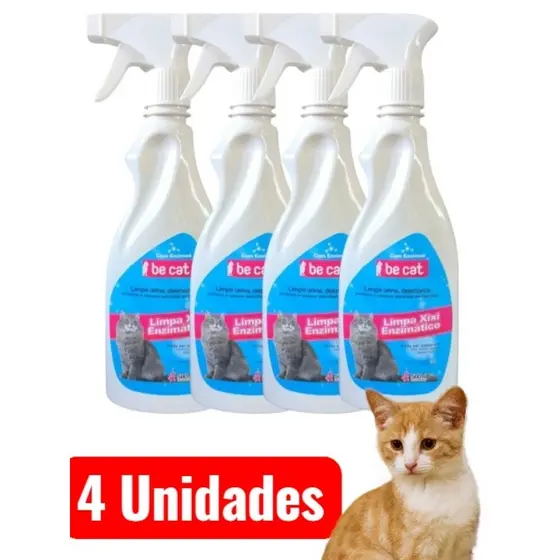 Kit 4 Limpa Xixi Enzimático Desmarca Território Eliminador Odor Mancha BeCat - 500ml/un - Envio seguro anti-vazamento