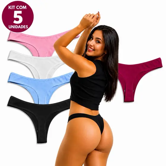 Kit 5 Calcinha Fio Algodão Conforto Cotton Feminina Algodão PREMIUM