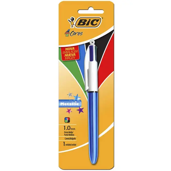 Caneta esferográfica 1.0 retrátil Azul Metálica 4 cores Bic
