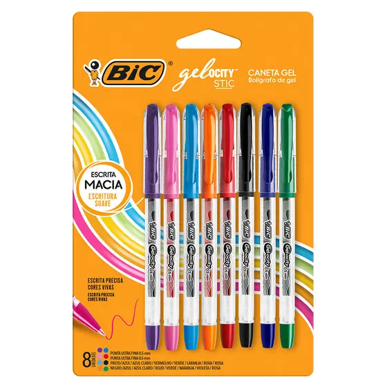 Caneta gel Gelocity Stic 0.5mm com 8 unidades Bic