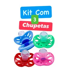 KIT 3 CHUPETAS BARATINHO BICO SILICONE MACIO ORTO OU REDONDO FASE 2