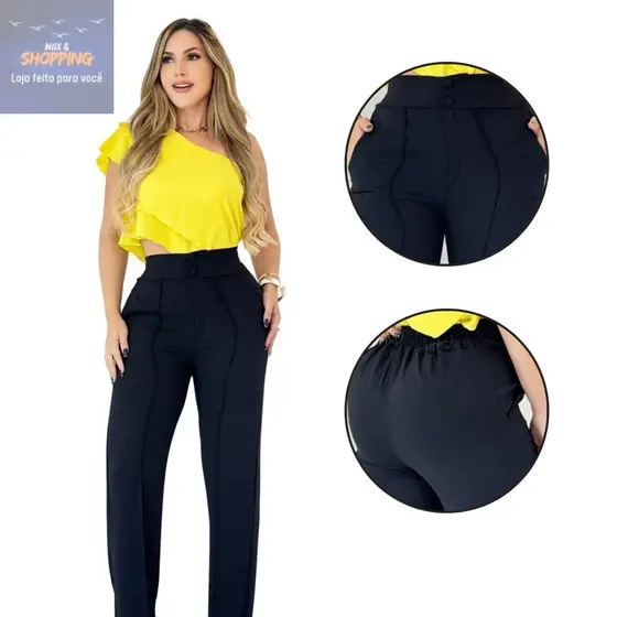 Calça Alfaiataria Feminina Social Executiva Confortável Cor Preto com lycra