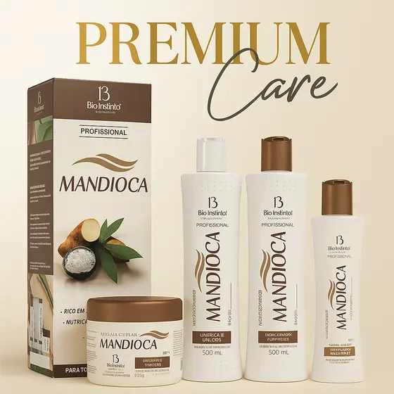 Kit Shampoo Condicionador Mandioca Máscara de Crescimento Hidratação Tratamento Capilar