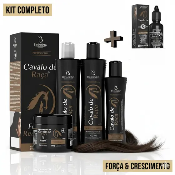 Kit Cavalo de Raça 5 Itens Hidratação Capilar e Tônico Capilar Antiqueda
